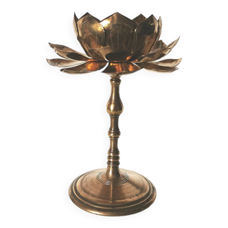 Candlestick, candle holder, modular lotus flower in brass, 50s feldman style