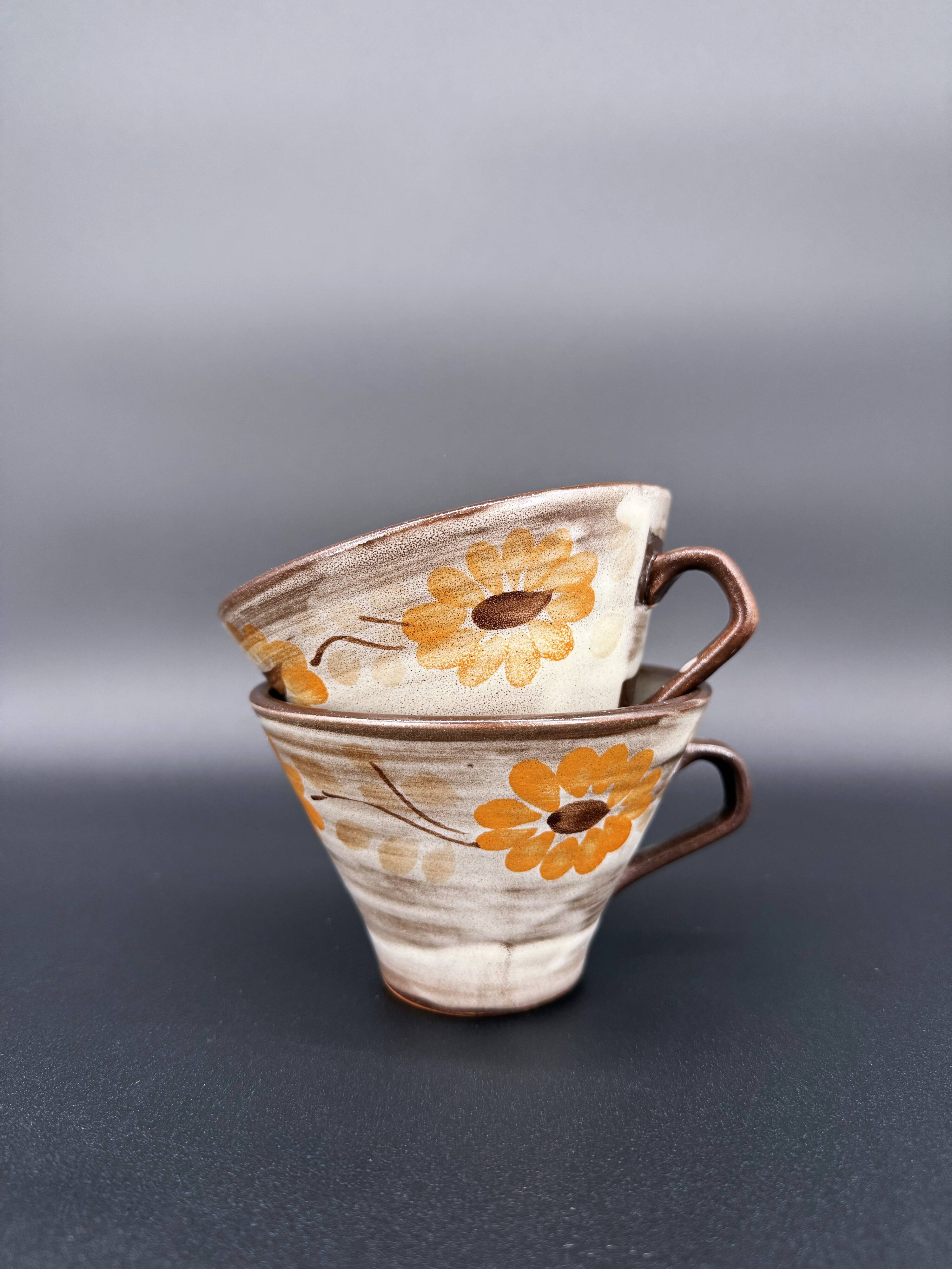 Pair of vintage 70s stoneware cups – matcha or coffee