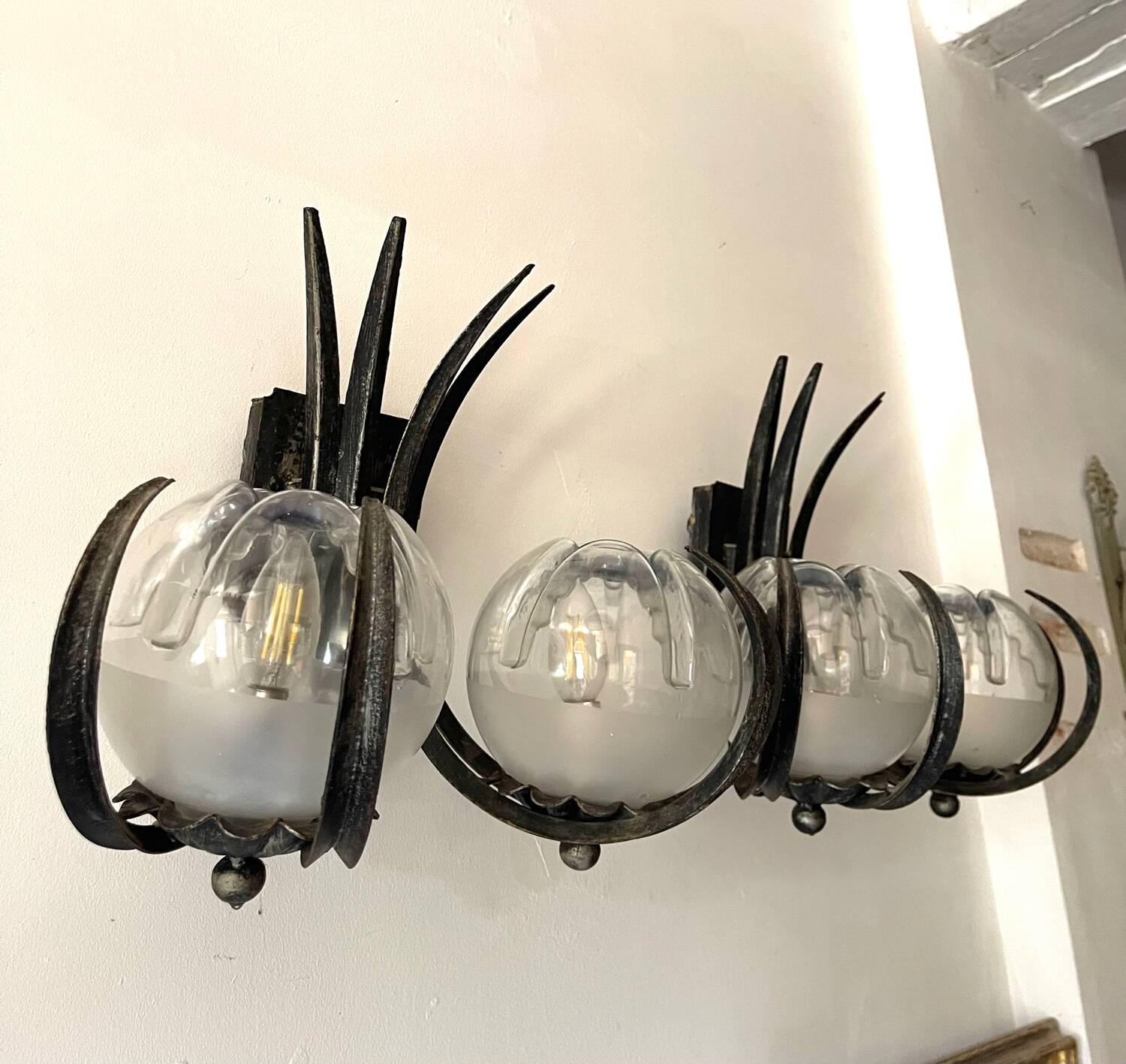 Brutalist pair of Mazzega glass sconces, Italy 1960