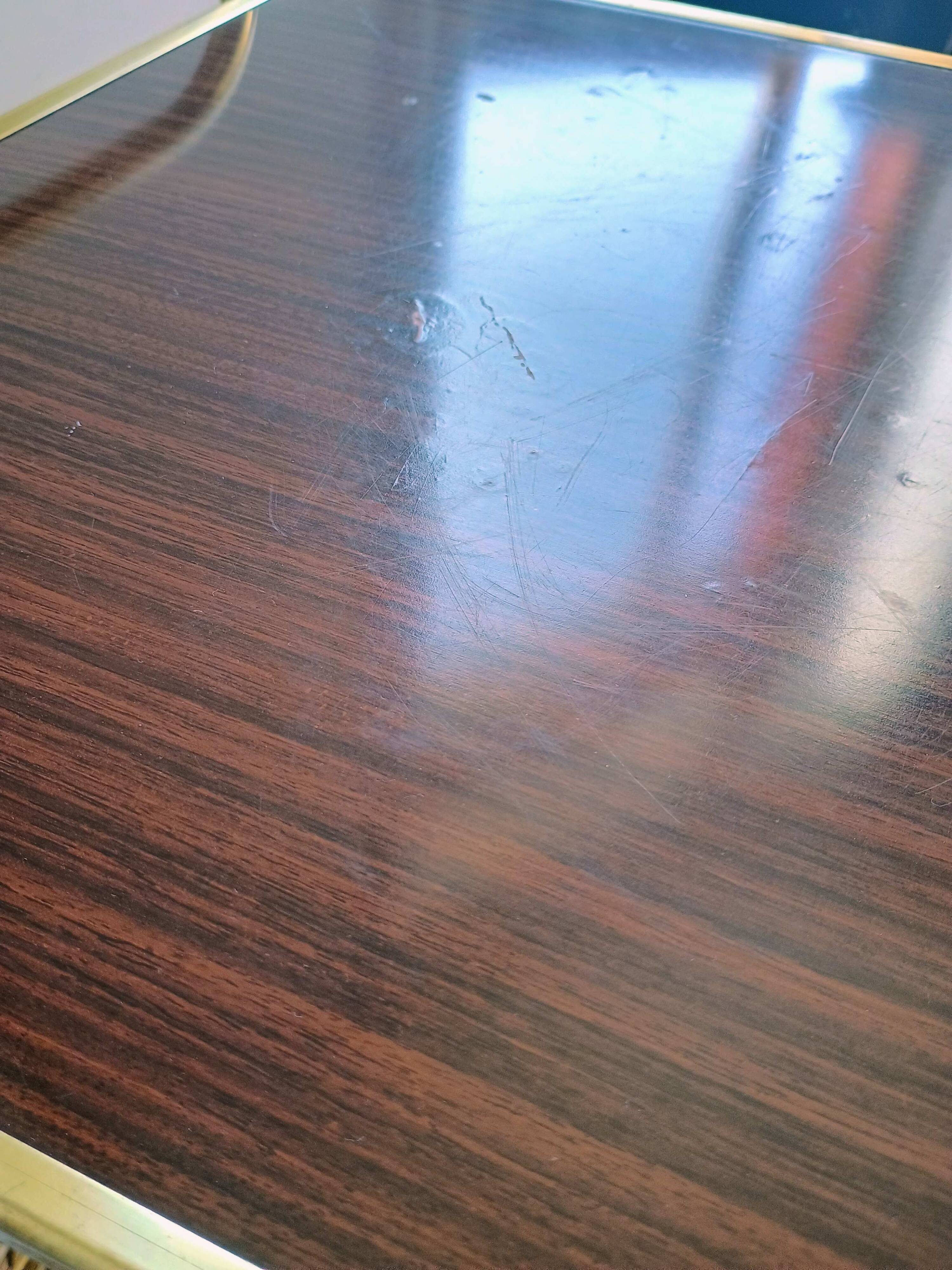 Coffee table with gold metal vinyl holder from the 70s)