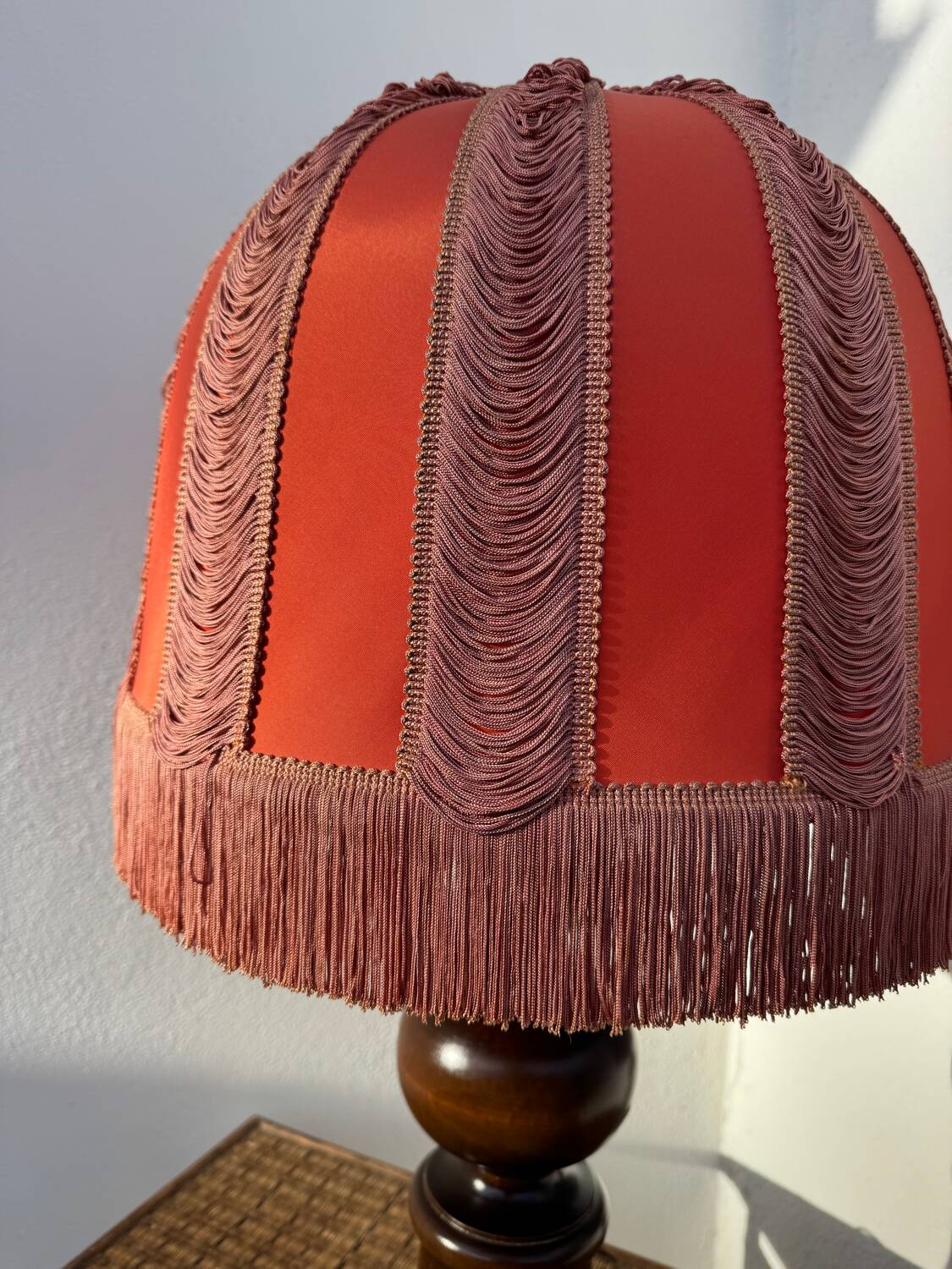 Large 1960s bell-shaped lamp with fringed shade