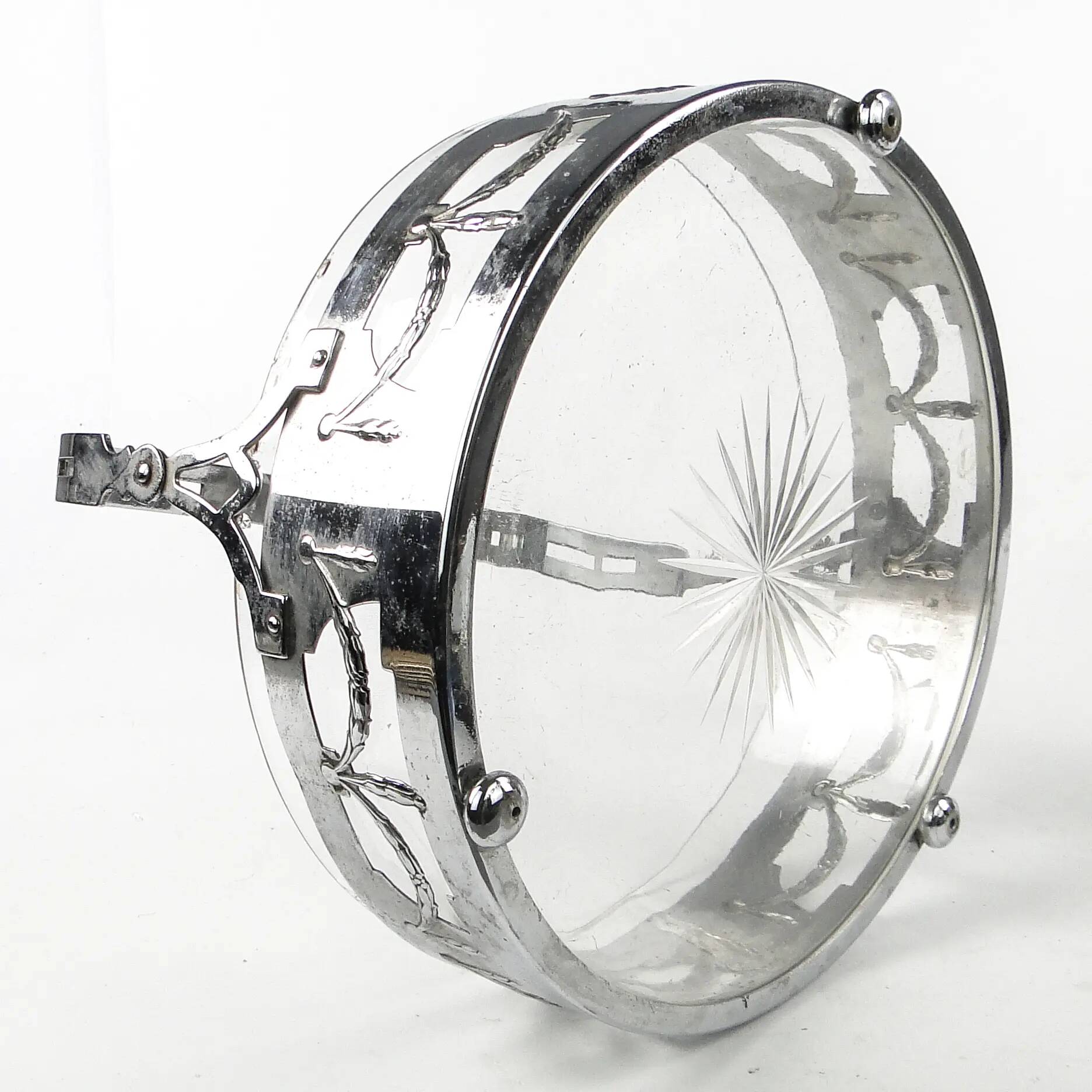 Art Nouveau fruit basket, chromed brass, glass, Germany, early 20th century