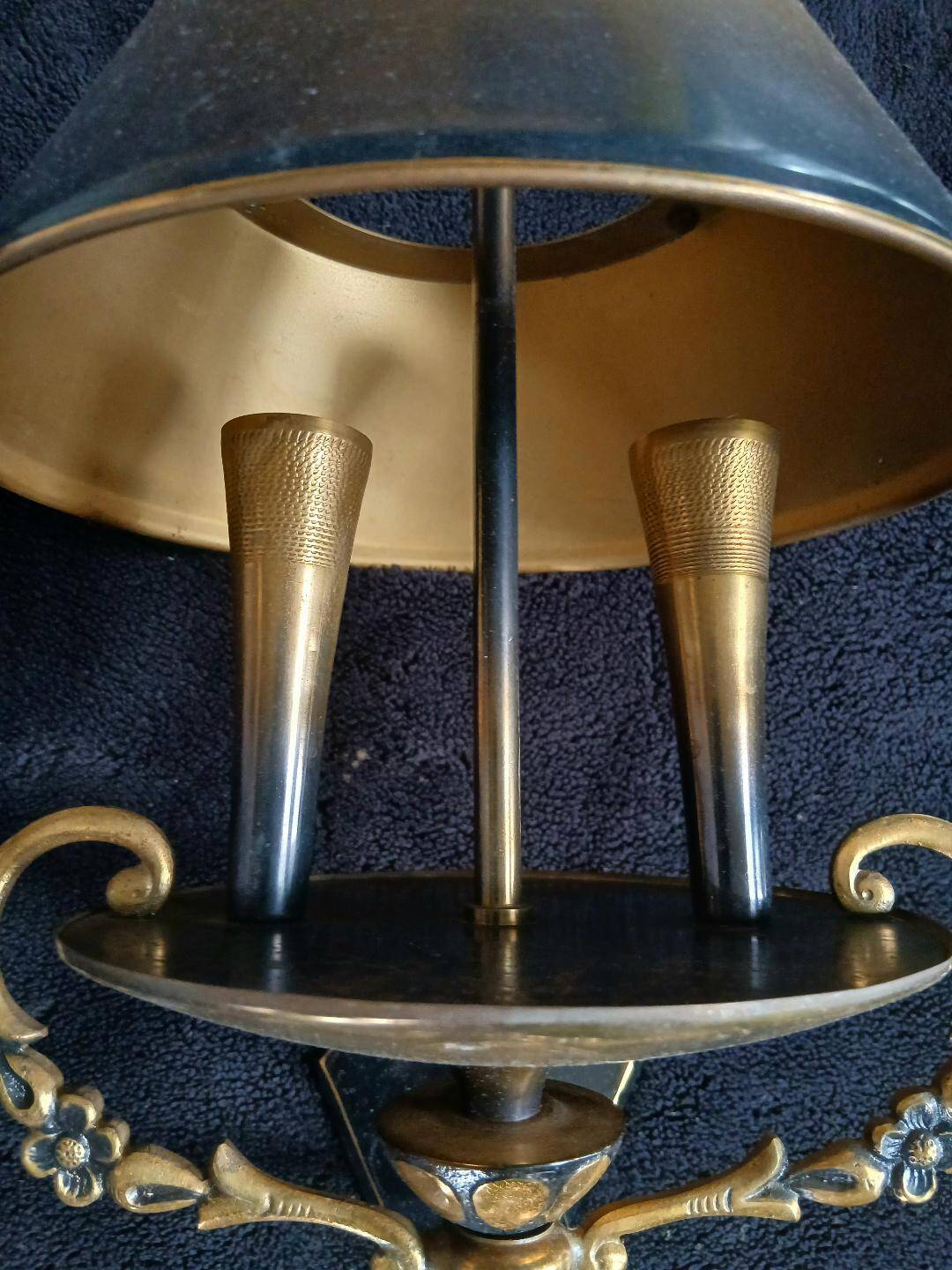 Empire bouillotte lamp wall sconces in tole and gilded bronze