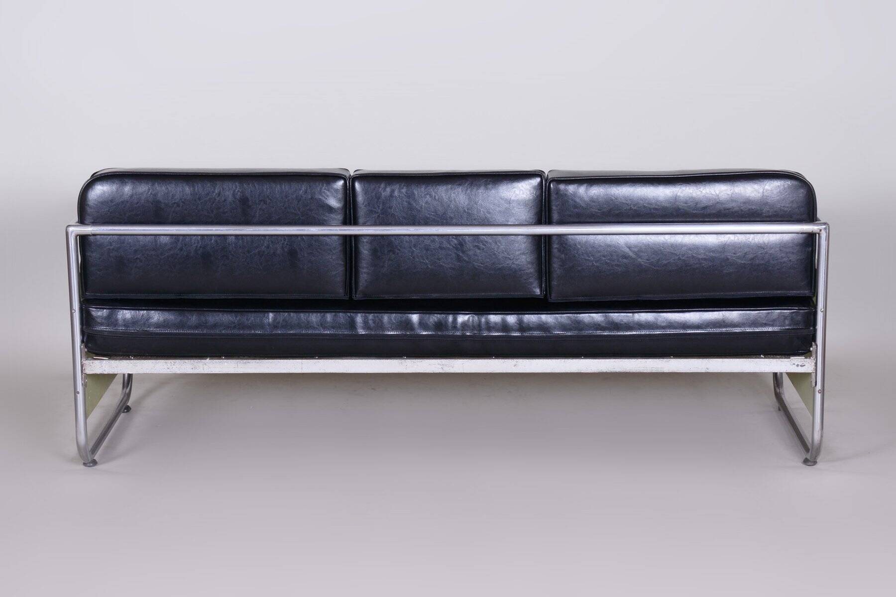 Bauhaus Sofa in Chrome and Leather by Vichr a Spol, 1930s