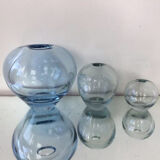 Holmegaard set of 3 round blue vases designed by Per Lutken