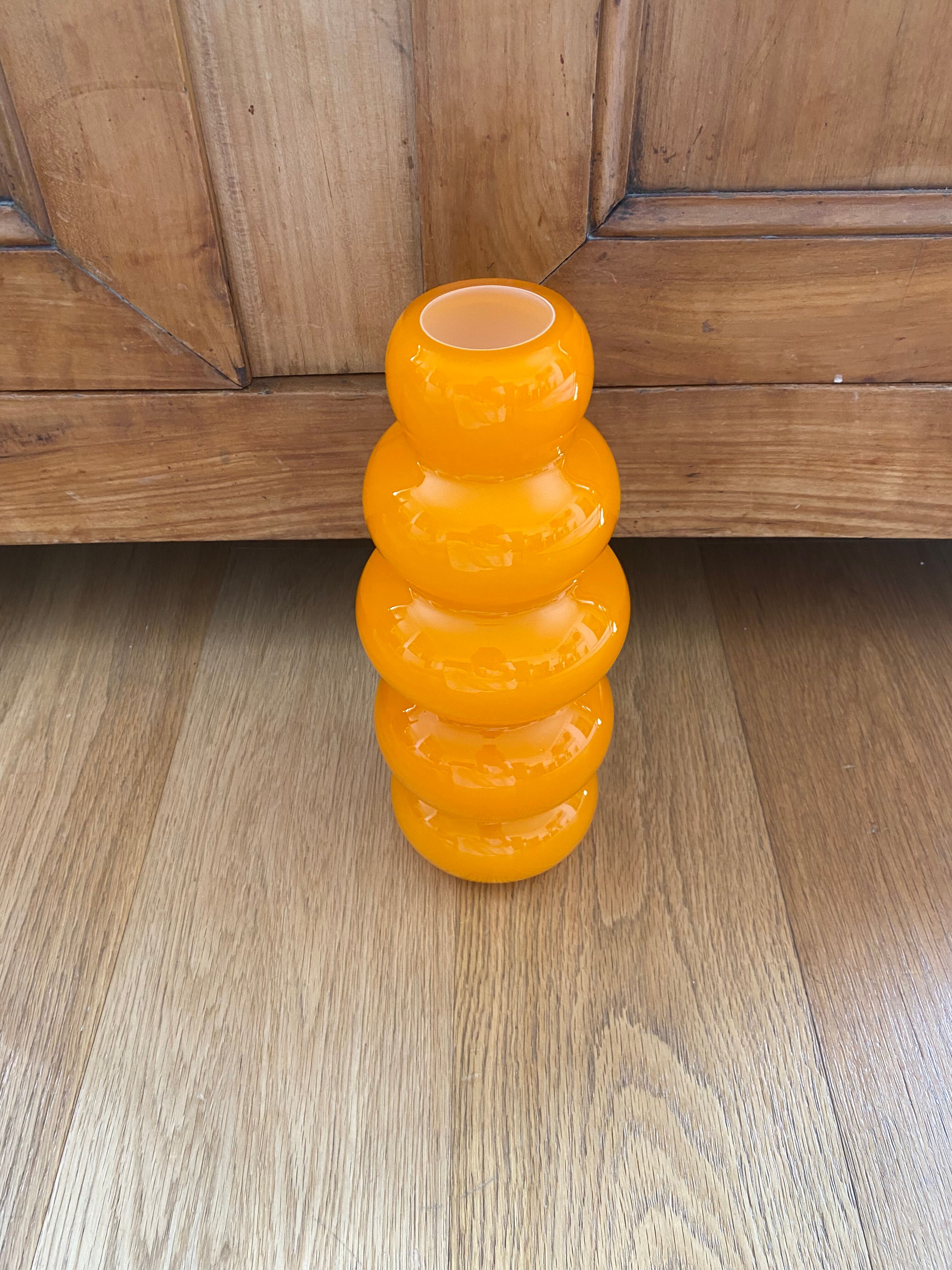 Vase bubble caterpillar orange glass double years 60 70
