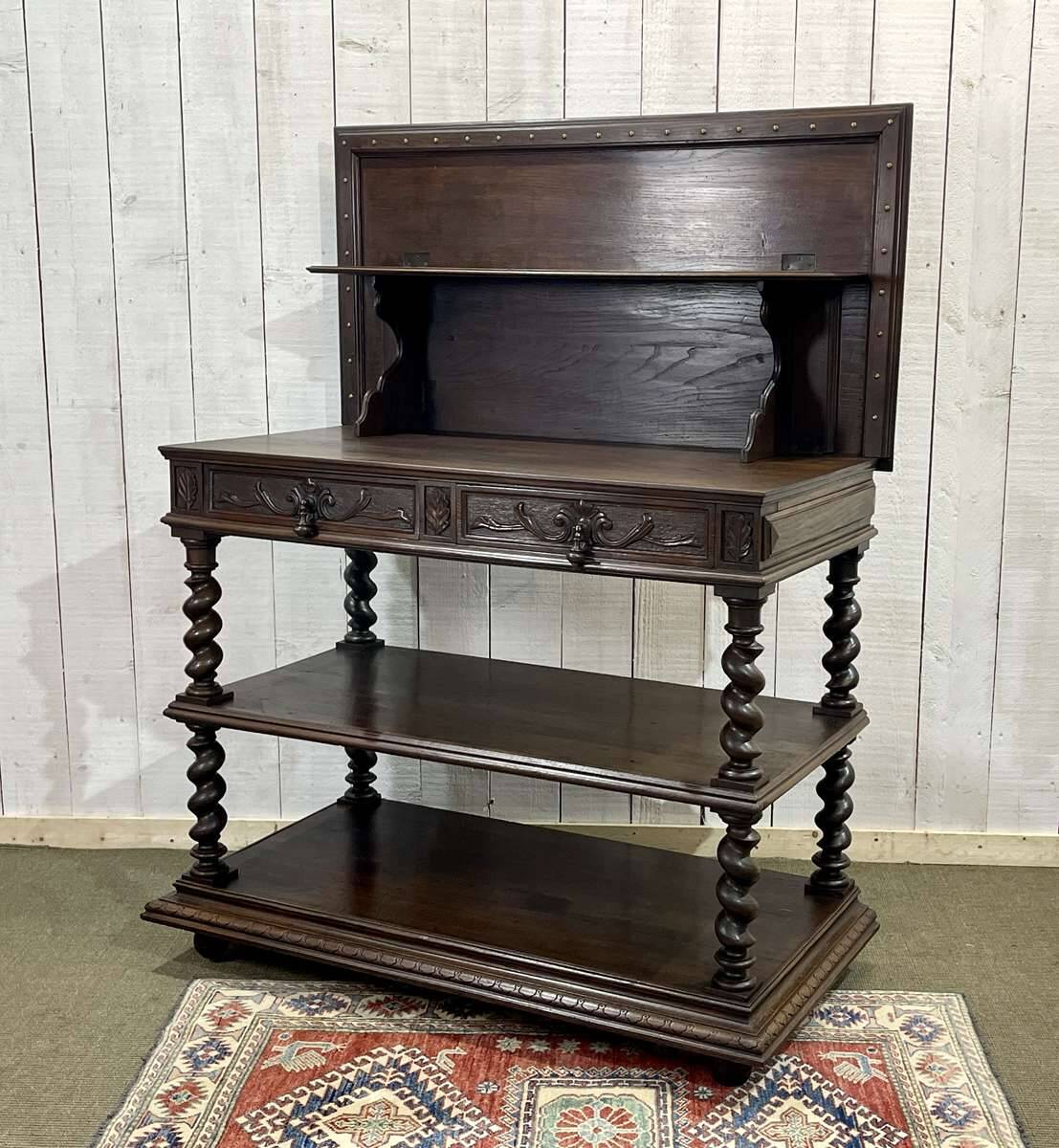 Henry II late 19th century oak serving trolley - top opens into a dresser