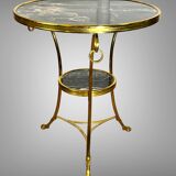 Gueridon tripode avec monture en bronze doré recouvert d un marbre portor
