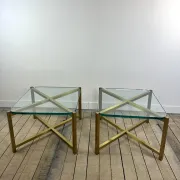 Pair of Italian brass and glass side tables from the 1970s.