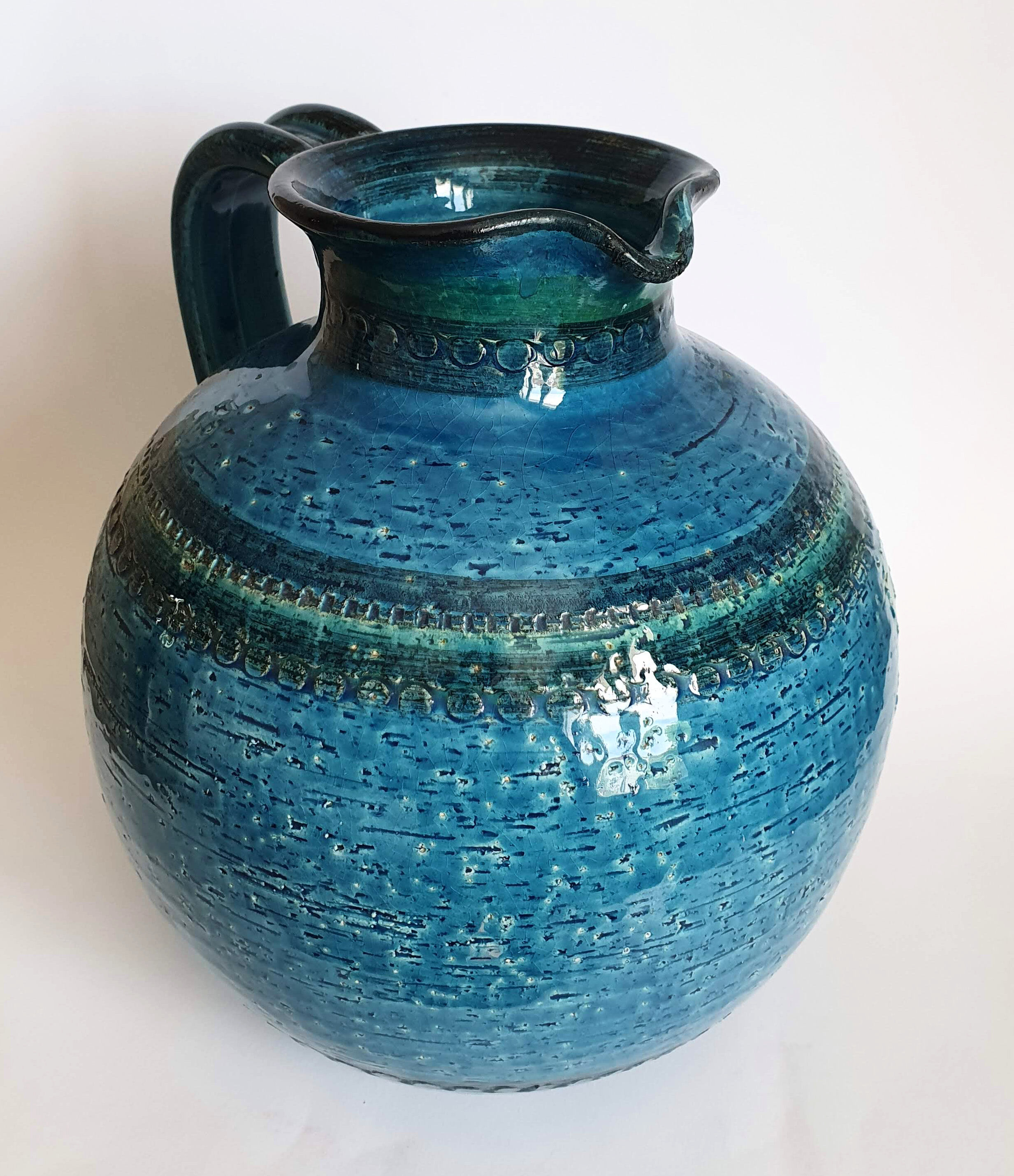 Vase pitcher blue 60s Aldo Londi Italy