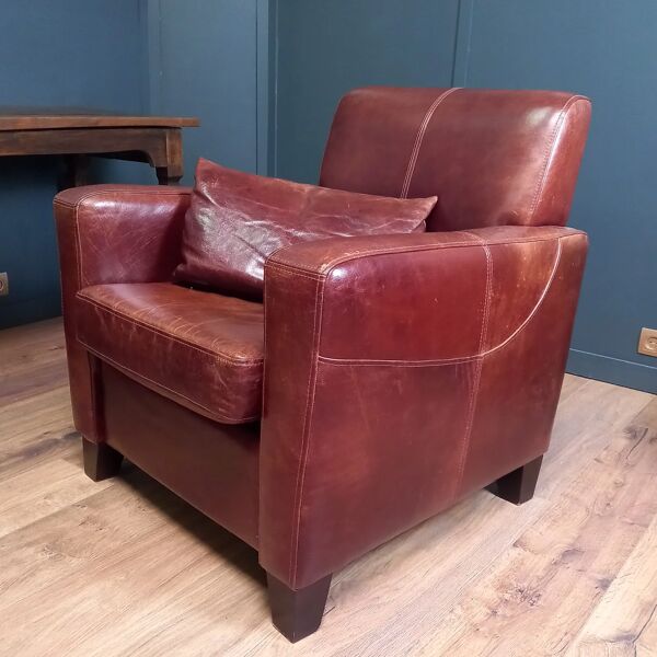 Fauteuil club en cuir de vache, fauteuil club vintage