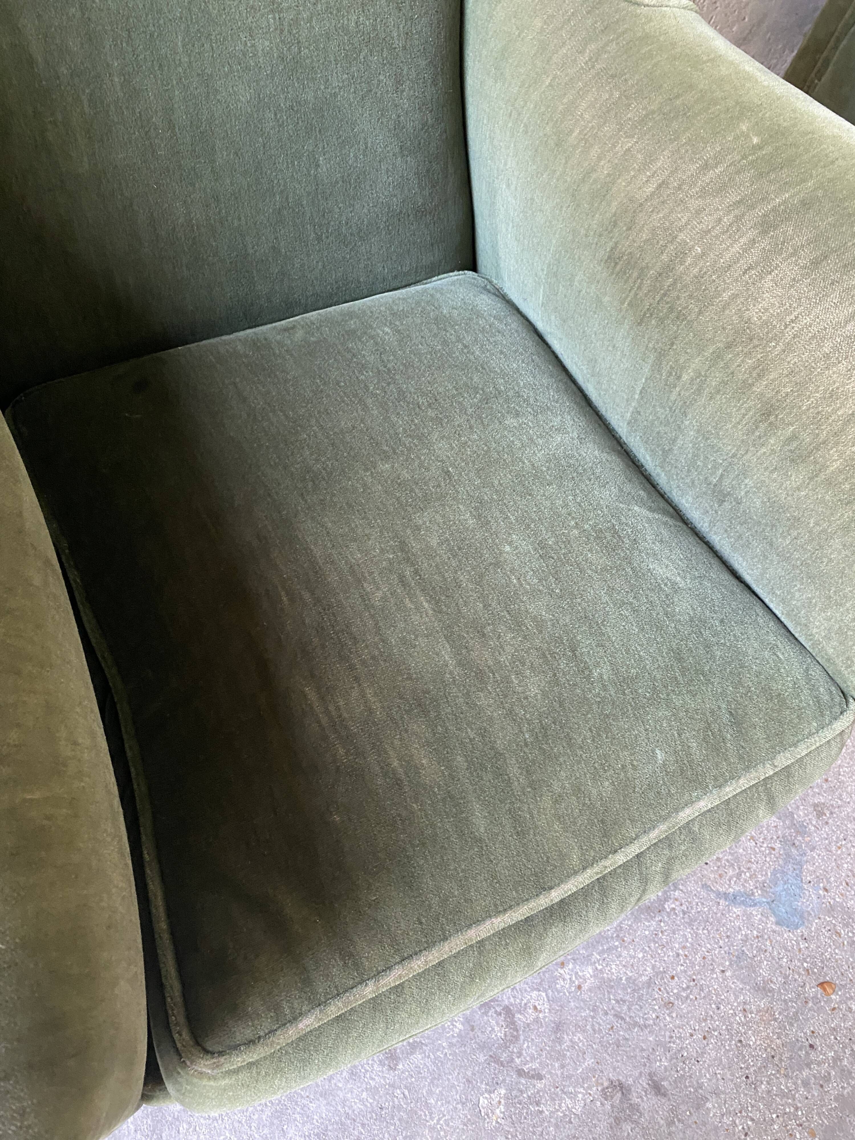 Vintage club armchair in green/khaki velvet fabric
