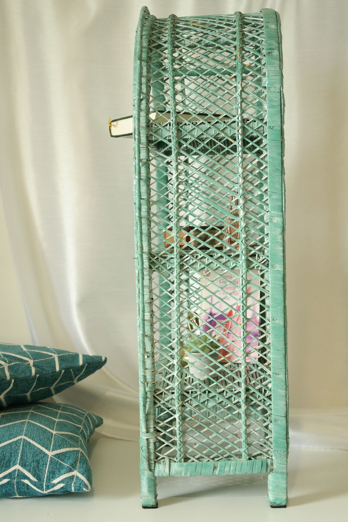Vintage mint green wicker bookcase