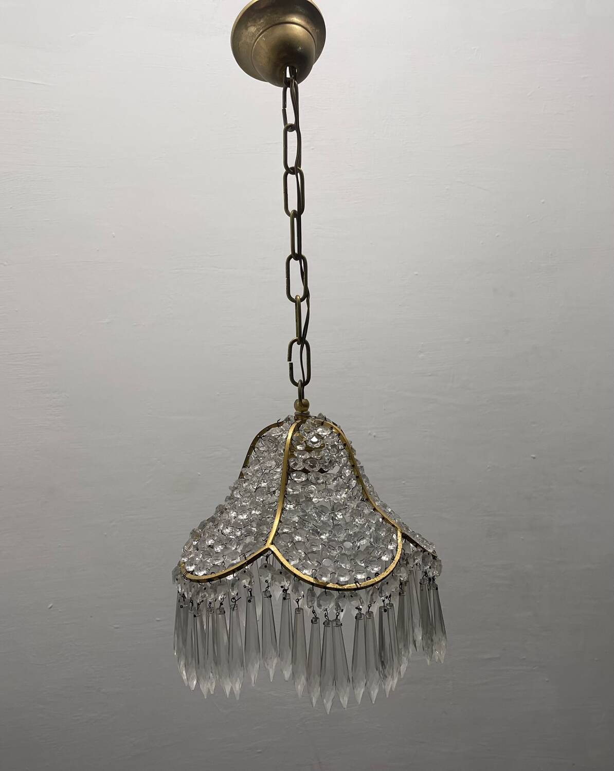 Small Crystal Brass Light Pendant 1960’s
