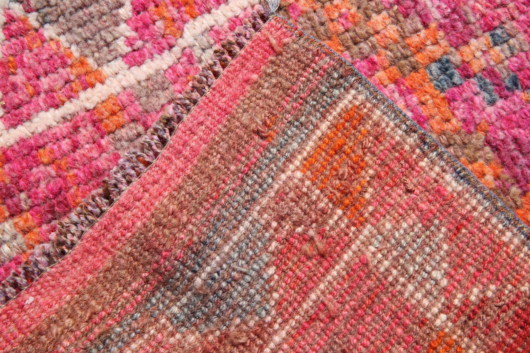 Hot Pink Turkish Runner Rug, Vintage Boho Hallway Carpet, 83x353 Cm