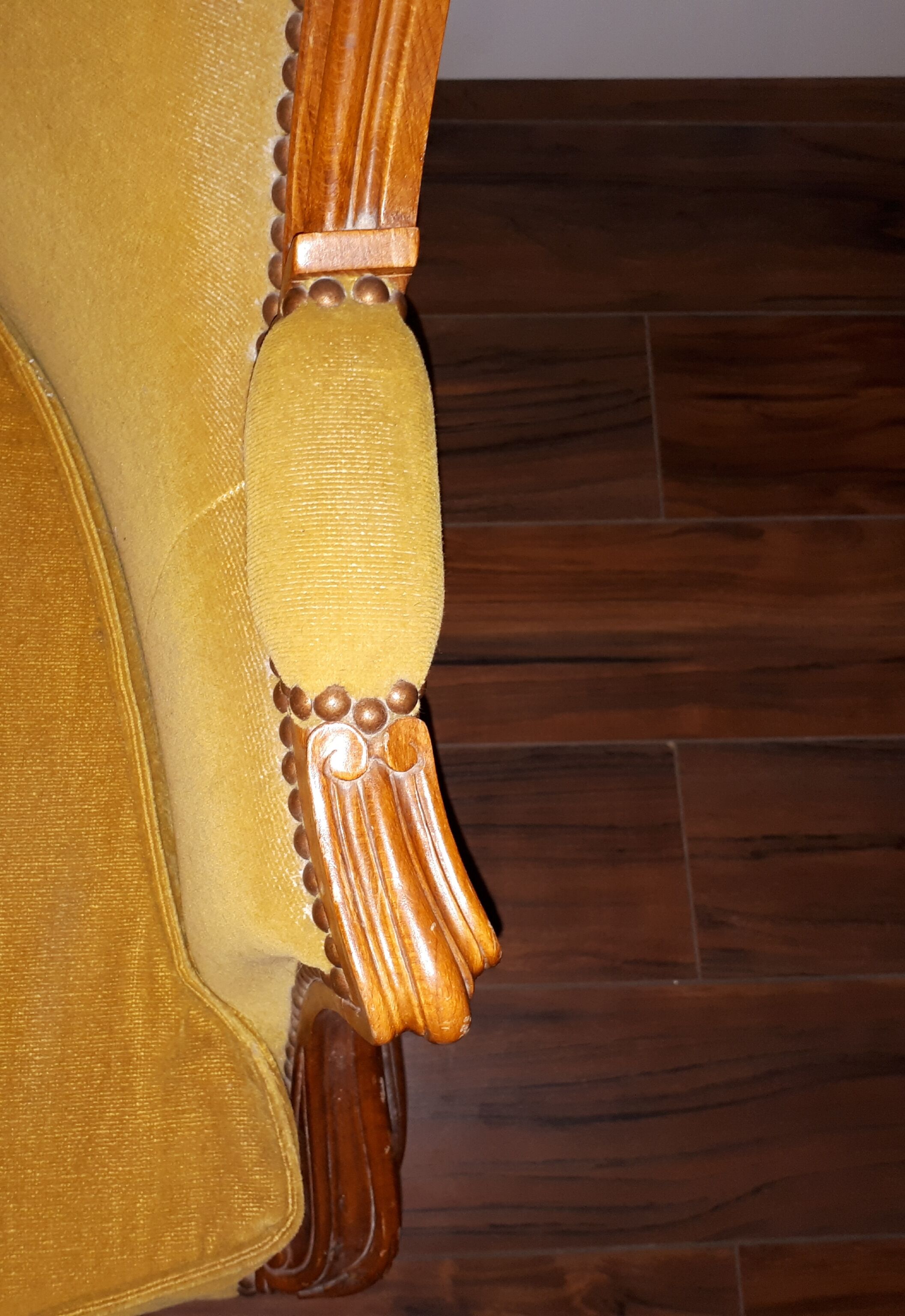 Yellow Louis XV-style bench sofa, 2 seats