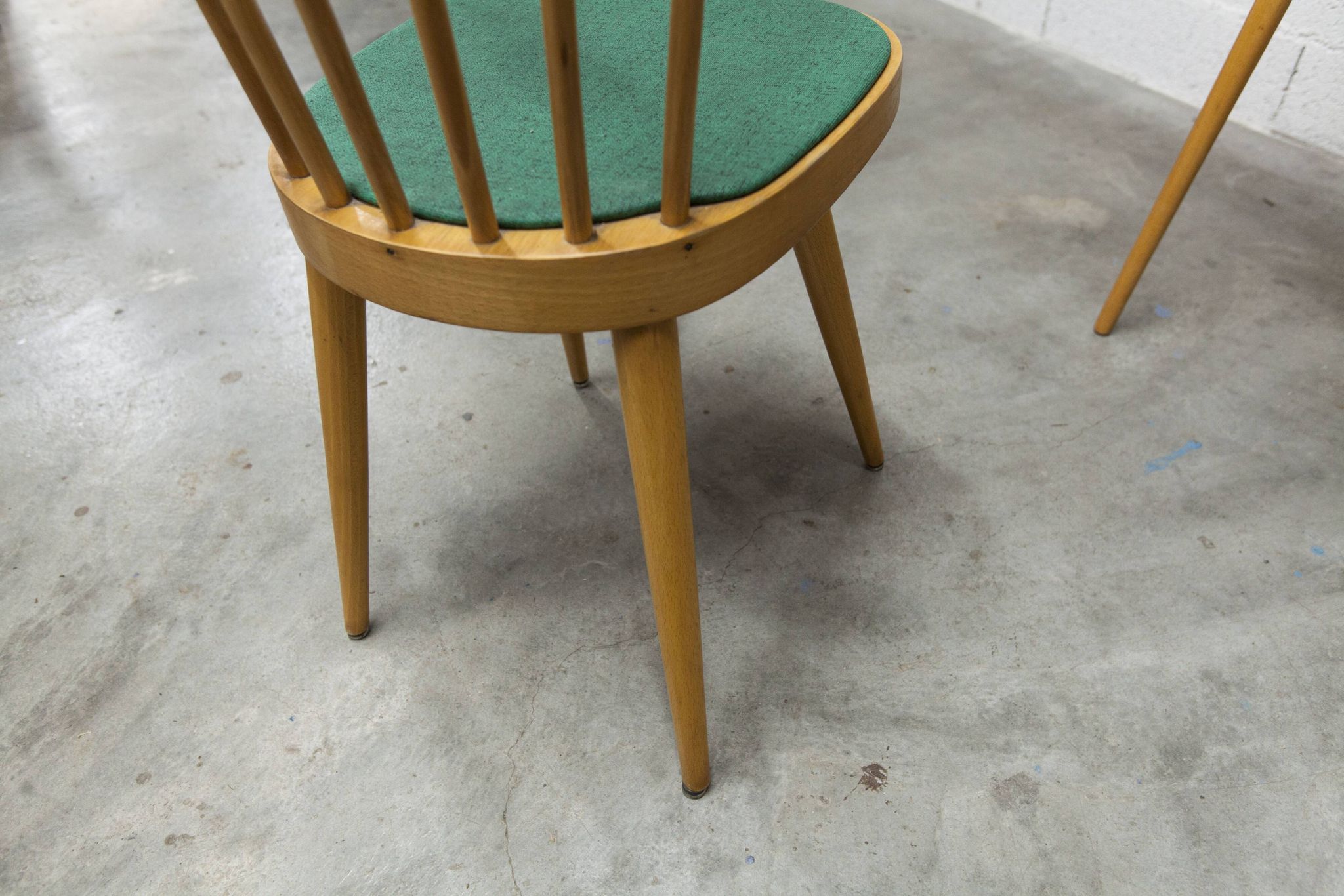Baumann desk and chair, 1960s, Formica, wood and black, green seat