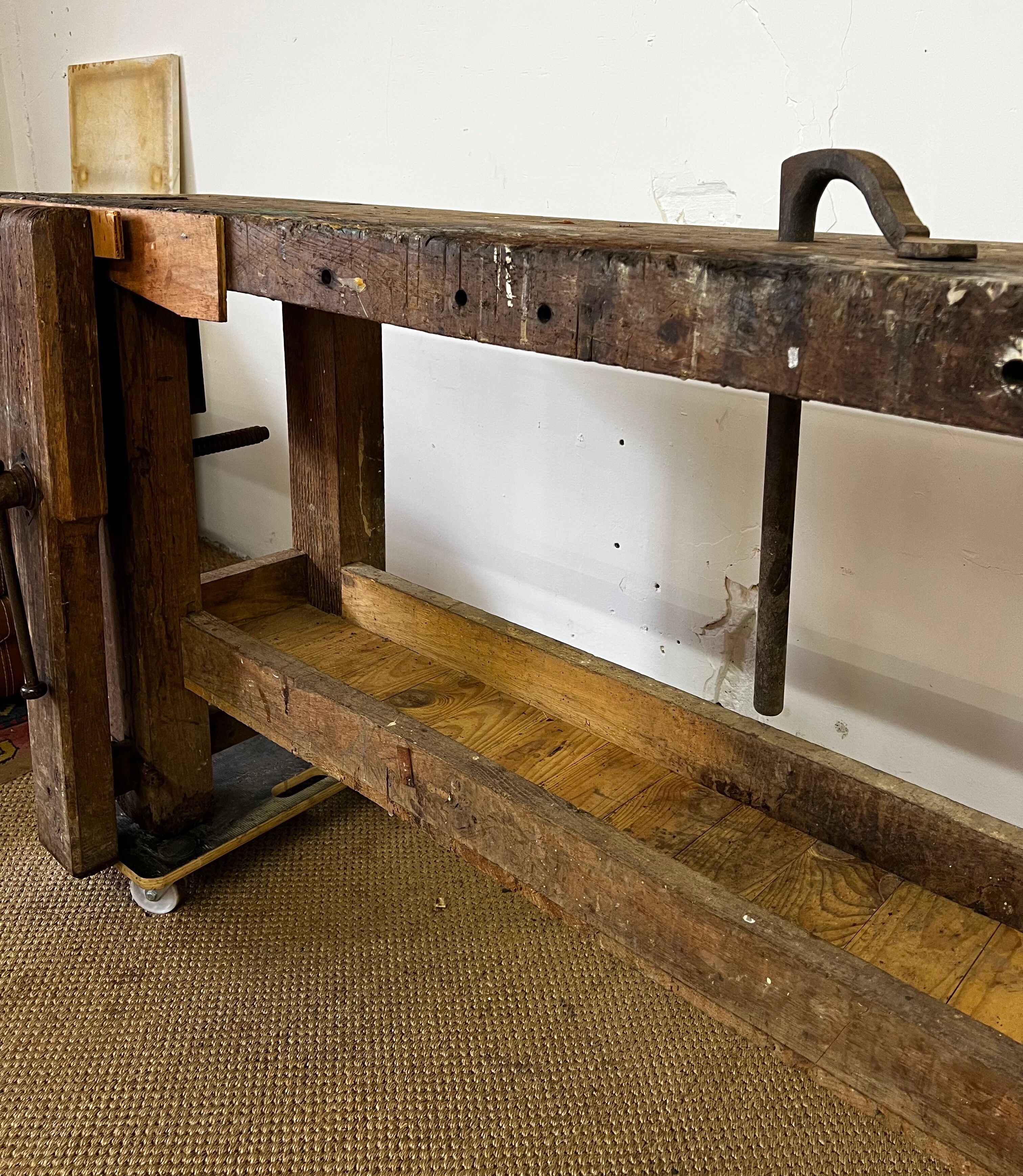 Old vintage wooden workbench