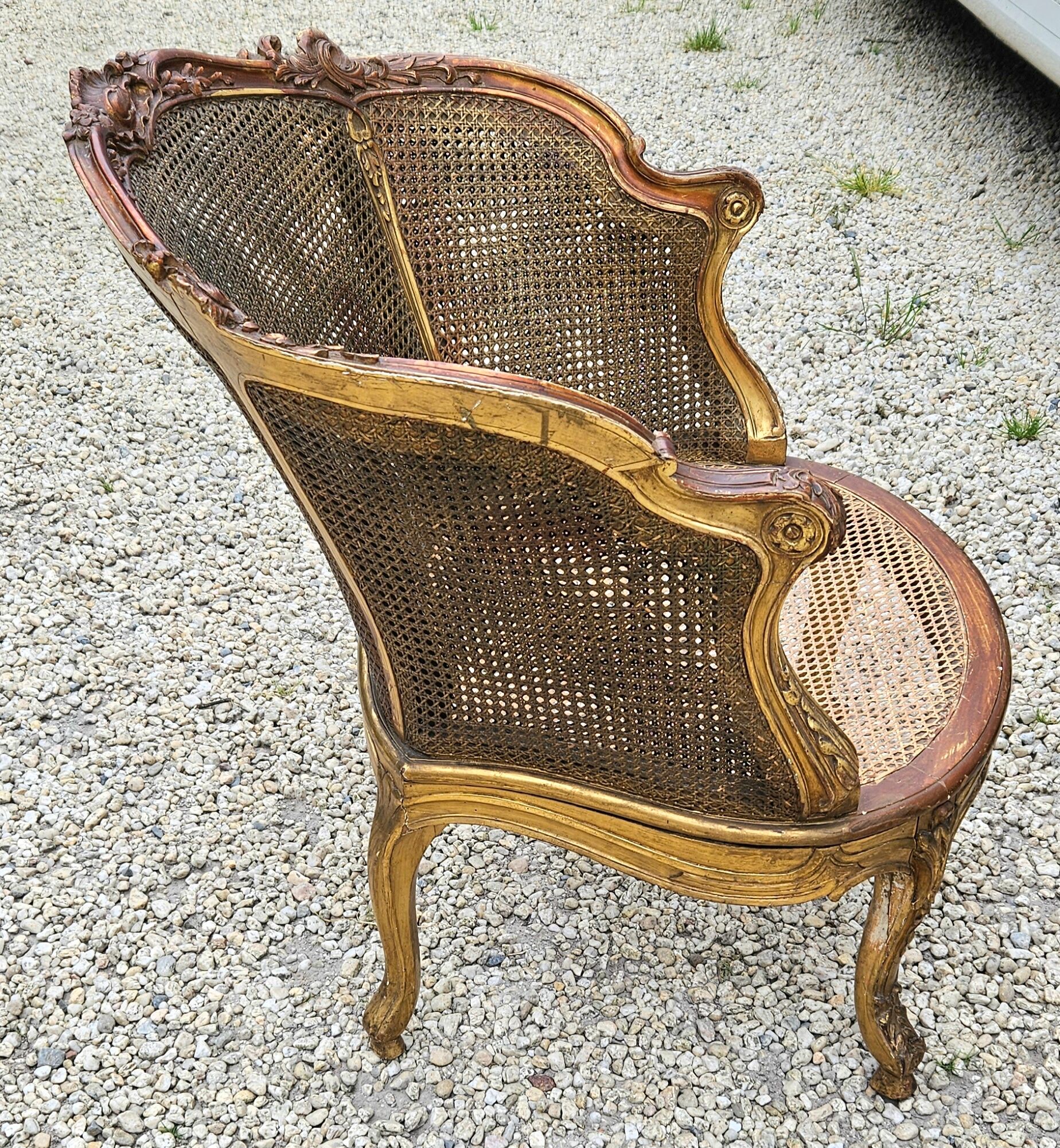 Gilded wood armchair and double canning
