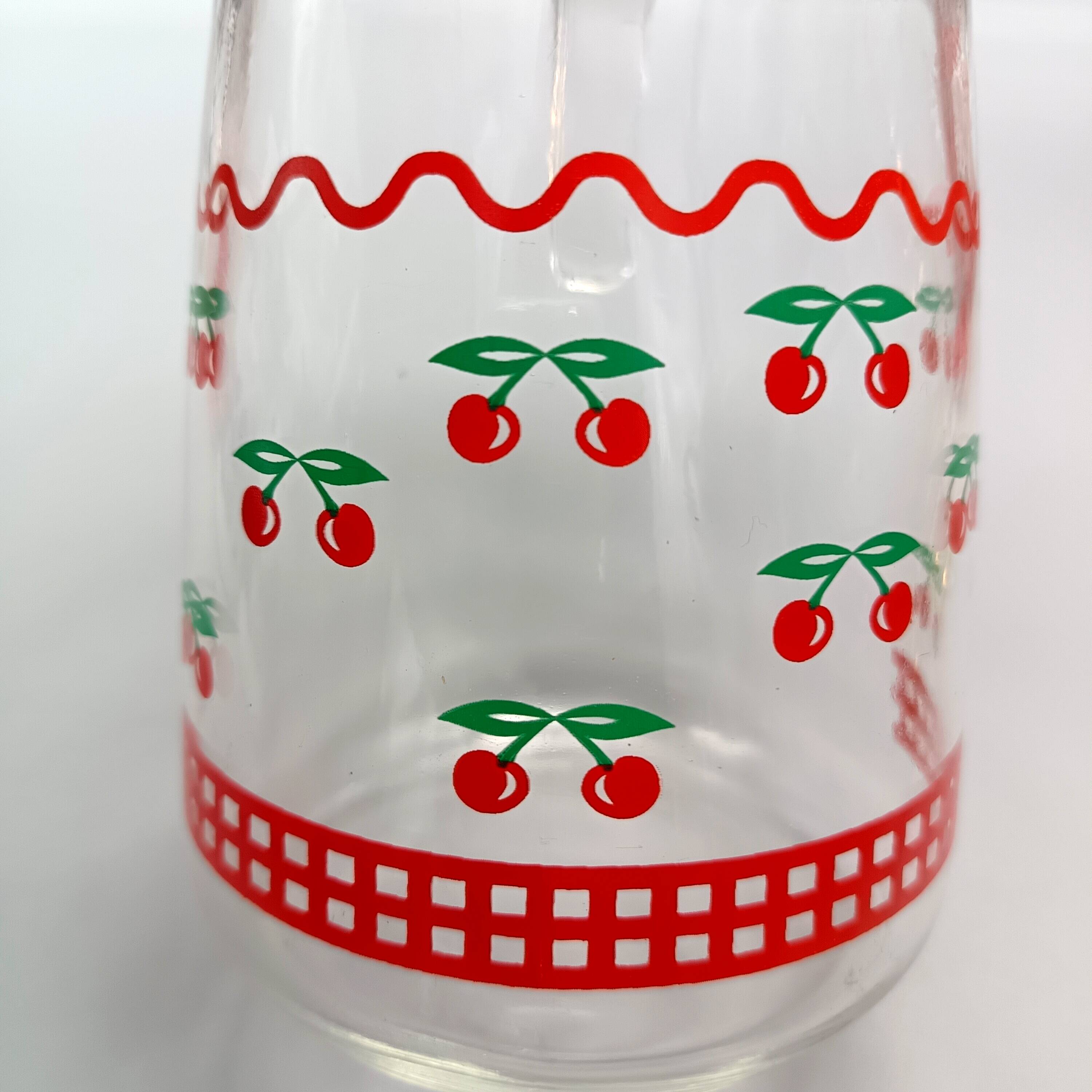 Vintage cherry ORANGEADE SET, 6 glasses and pitcher, France, VMC