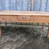 Antique solid cherry farmhouse table with 3 drawers and 1 pull out.