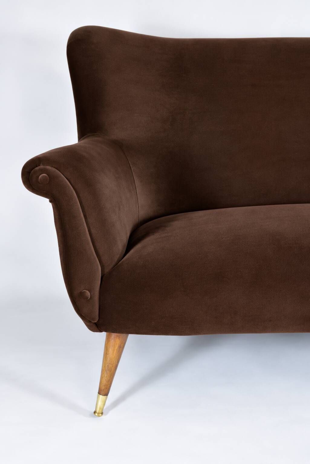 Magnificent vintage 1960s chocolate brown velvet sofa – unique piece.