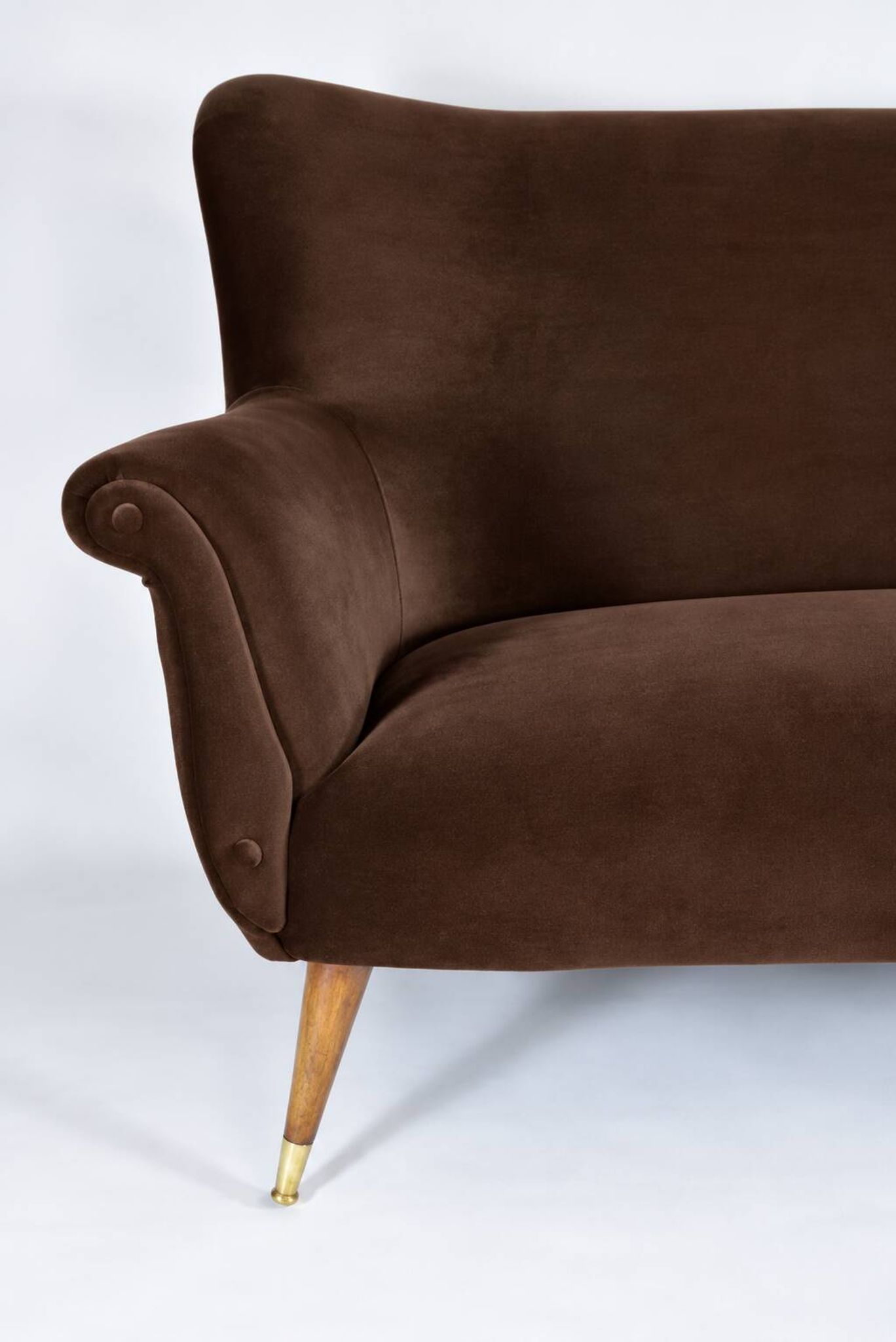 Magnificent vintage 1960s chocolate brown velvet sofa – unique piece.