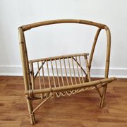Vintage rattan magazine rack in bohemian style '1970s -