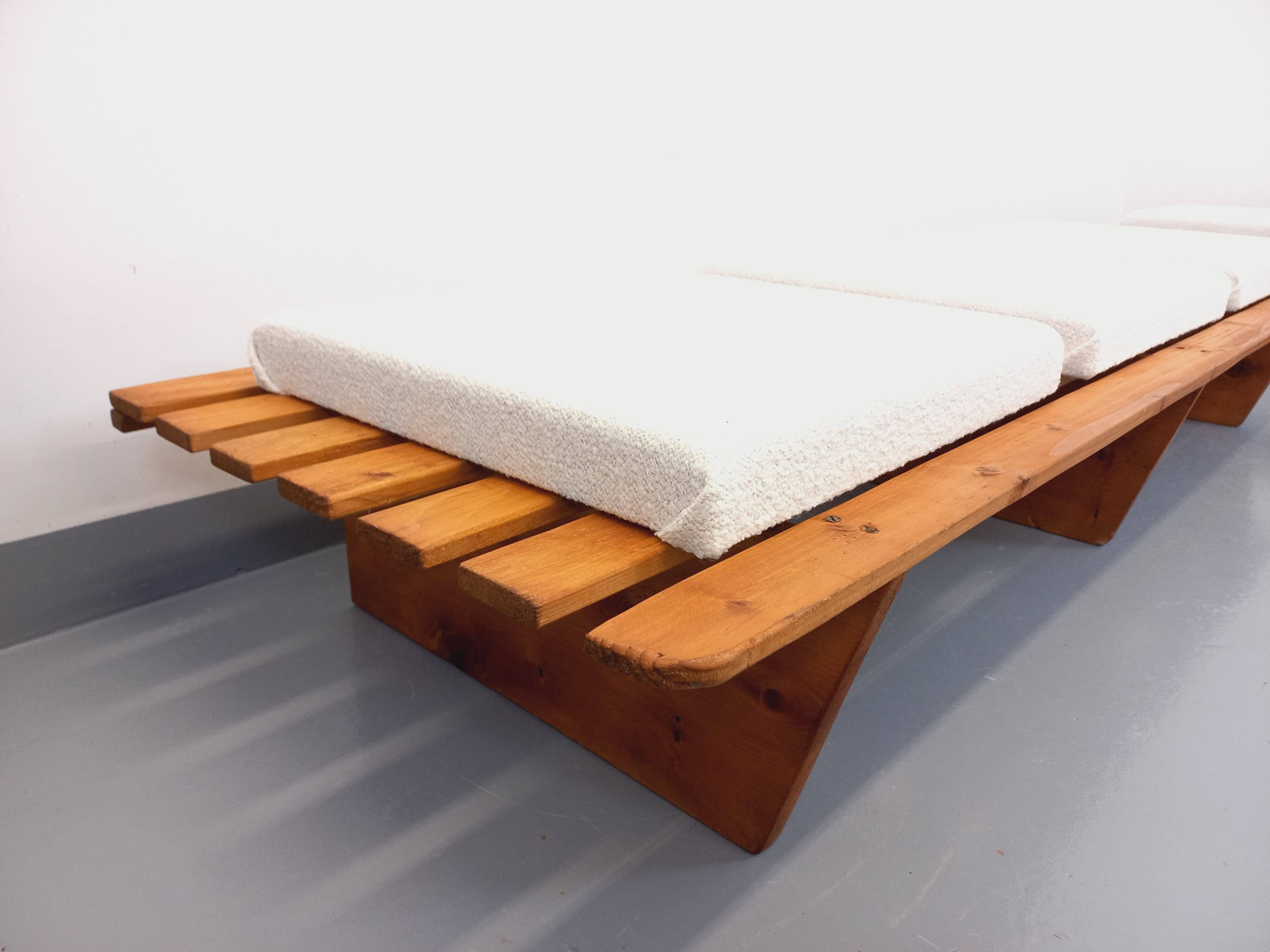 Pair of vintage  Perriand style  pine benches