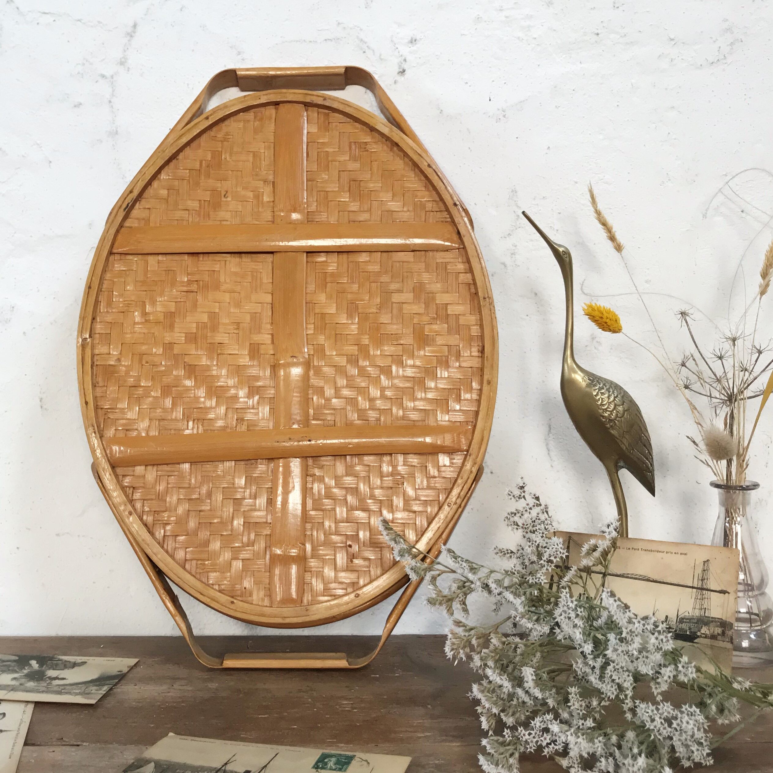 Oval rattan tray from the 70s