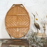 Oval rattan tray from the 70s