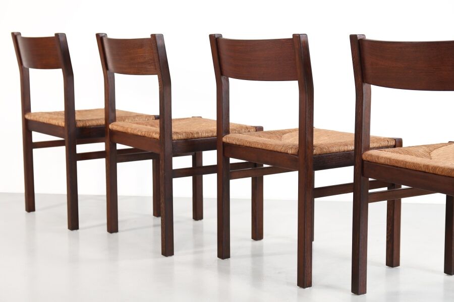 Suite of six Wenge wooden dining chairs