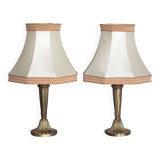 Pair of bronze lamps with fabric shades, bedside lamp.