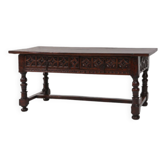 Impressive hand carved console table in oak, Spain, ca. 1550