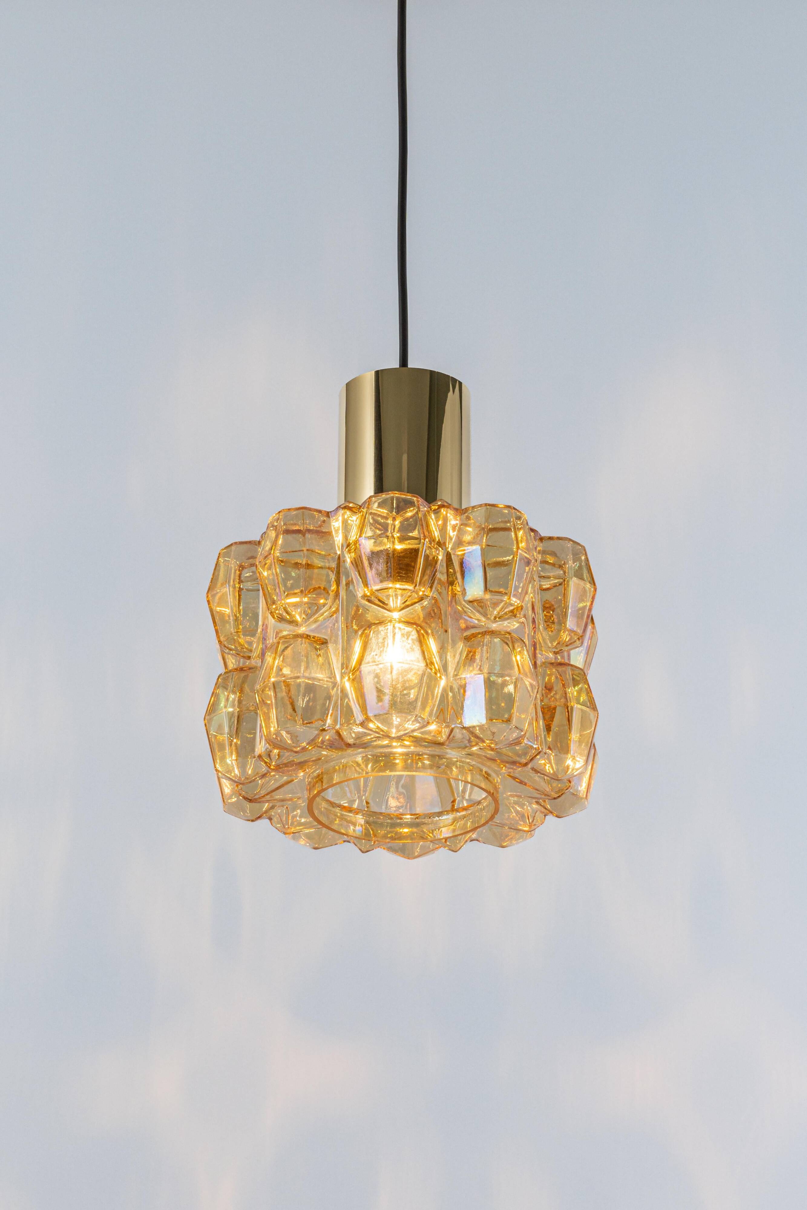 Large amber glass pendant by Limburg, Germany, 1970s.