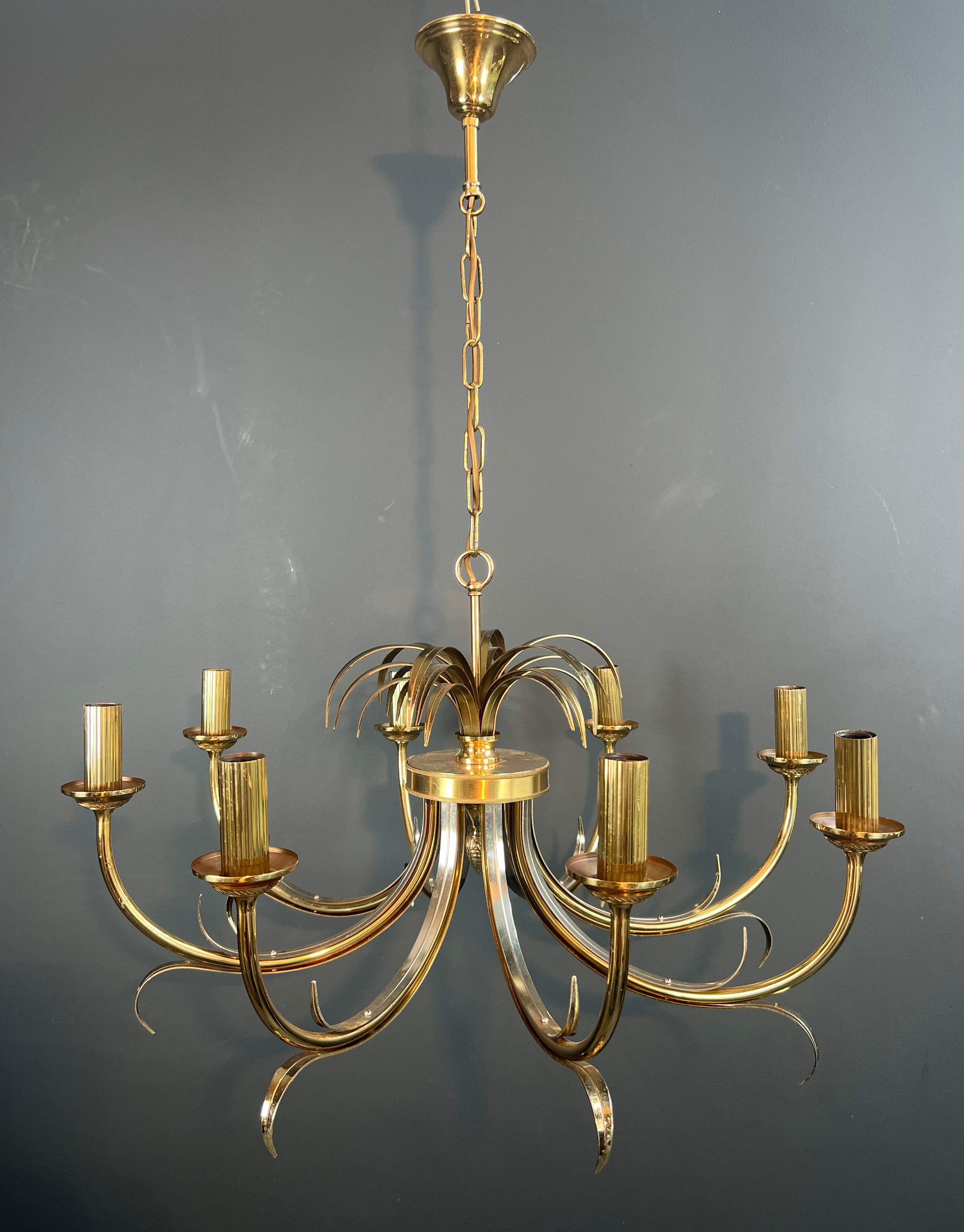 Brushed metal and gold metal pineapple chandelier