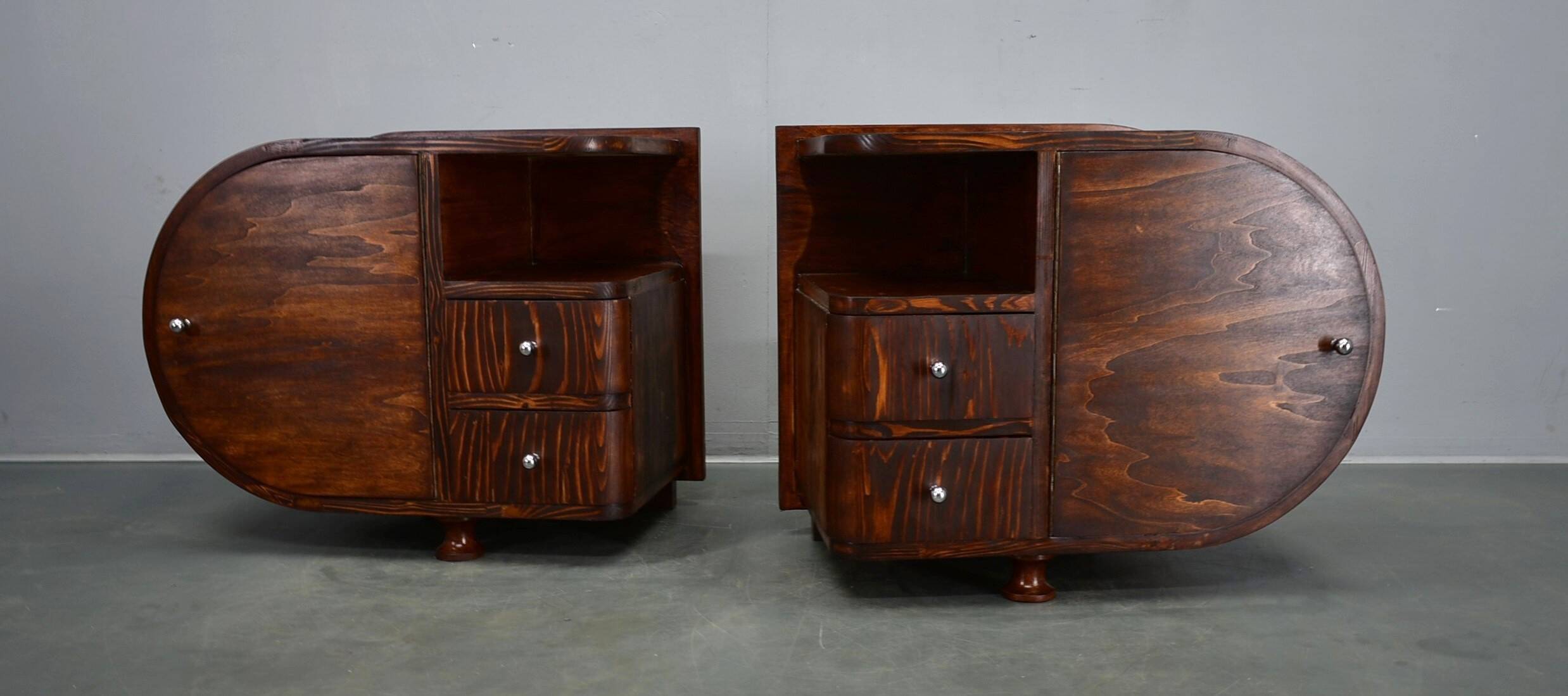 1935s pair of rare Art Deco bedside tables, Czechoslovakia