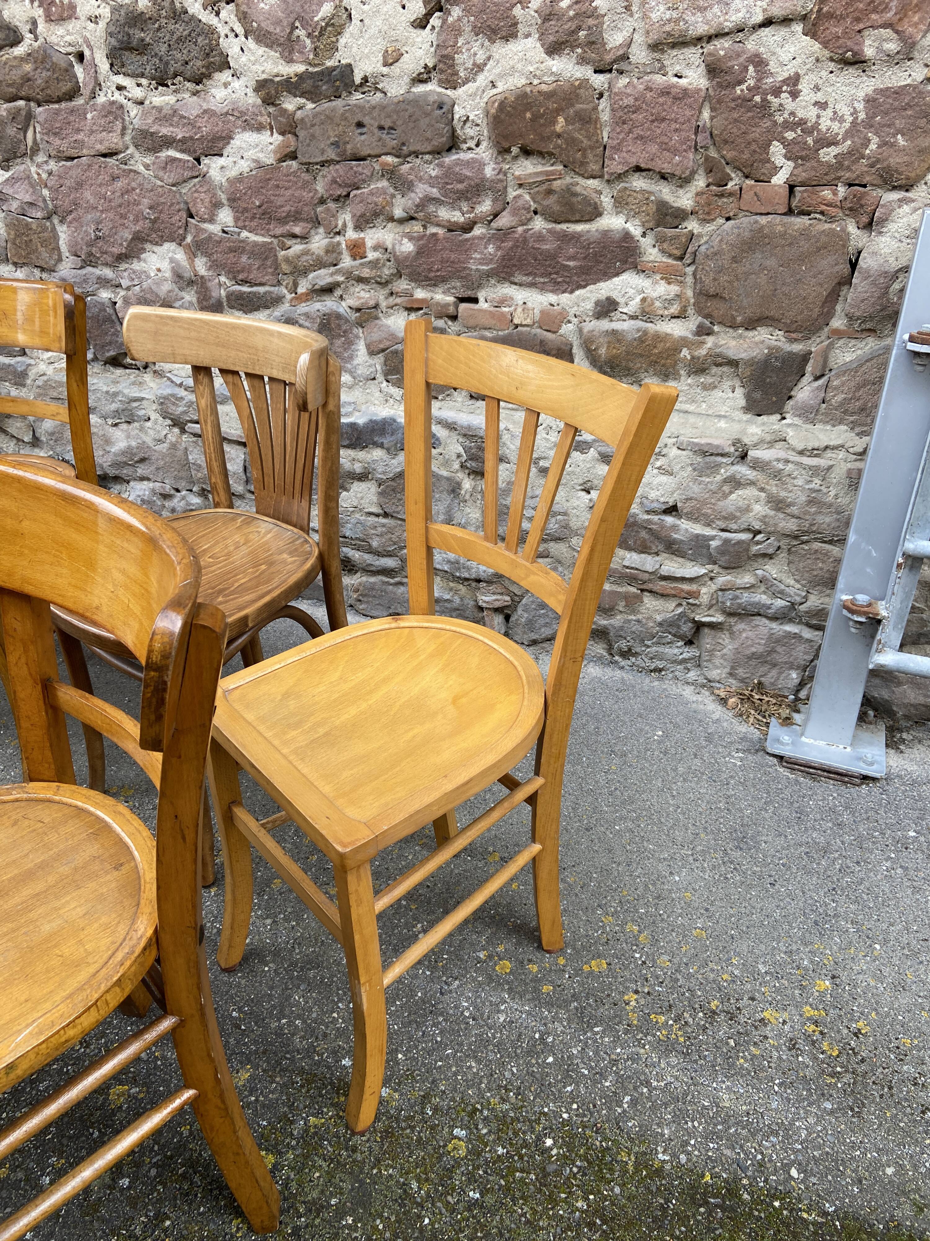 Set of 10 mismatched bistro restaurant chairs 1960 curved wood brasserie