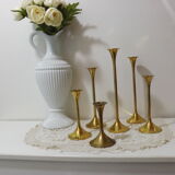 Set of 6 old brass and gold metal candlesticks