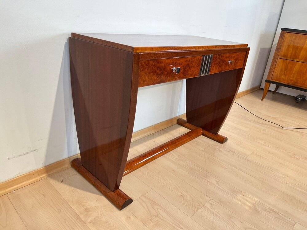 Art Deco Console Table in Thuja Roots, Birch and Silver-Plate, France, 1925