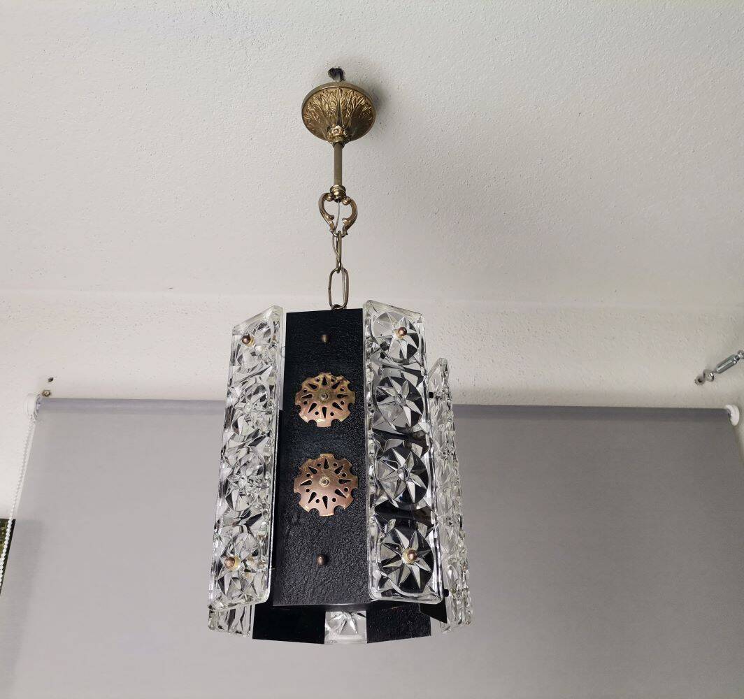 Portuguese Brutalist black cast iron hanging lamp