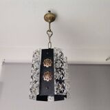 Lampe suspendue brutaliste portugaise en fonte noire