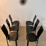 Lot 6 black leather chairs Italian design 80s Cattelan Italia vintage Lara model