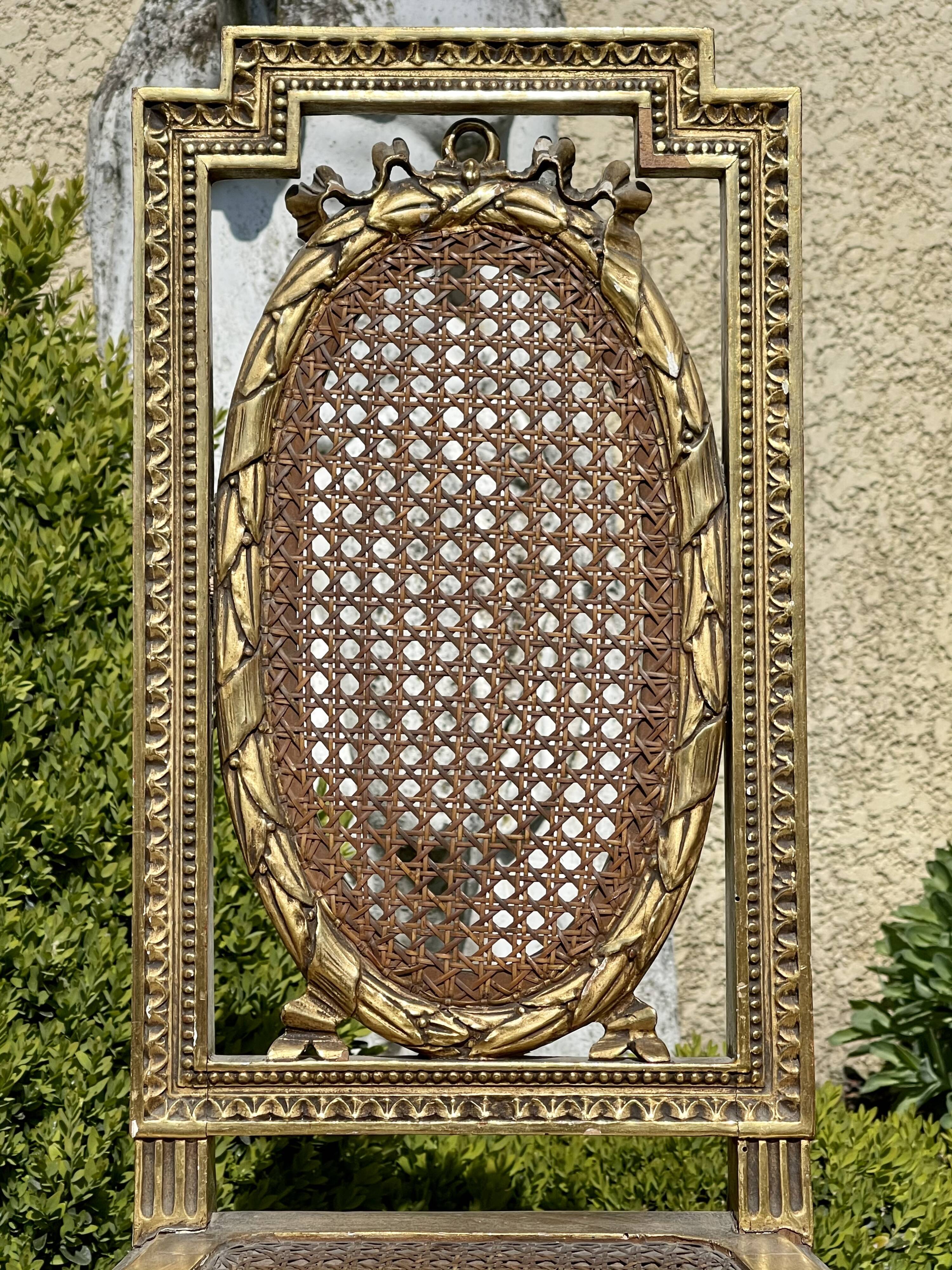 Pair of Golden Wood Chairs - Louis XVI Style Cannage