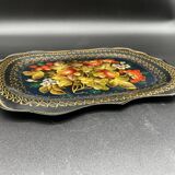 Hand-painted Russian tray, Zhostovo, signed vintage decorative tray.