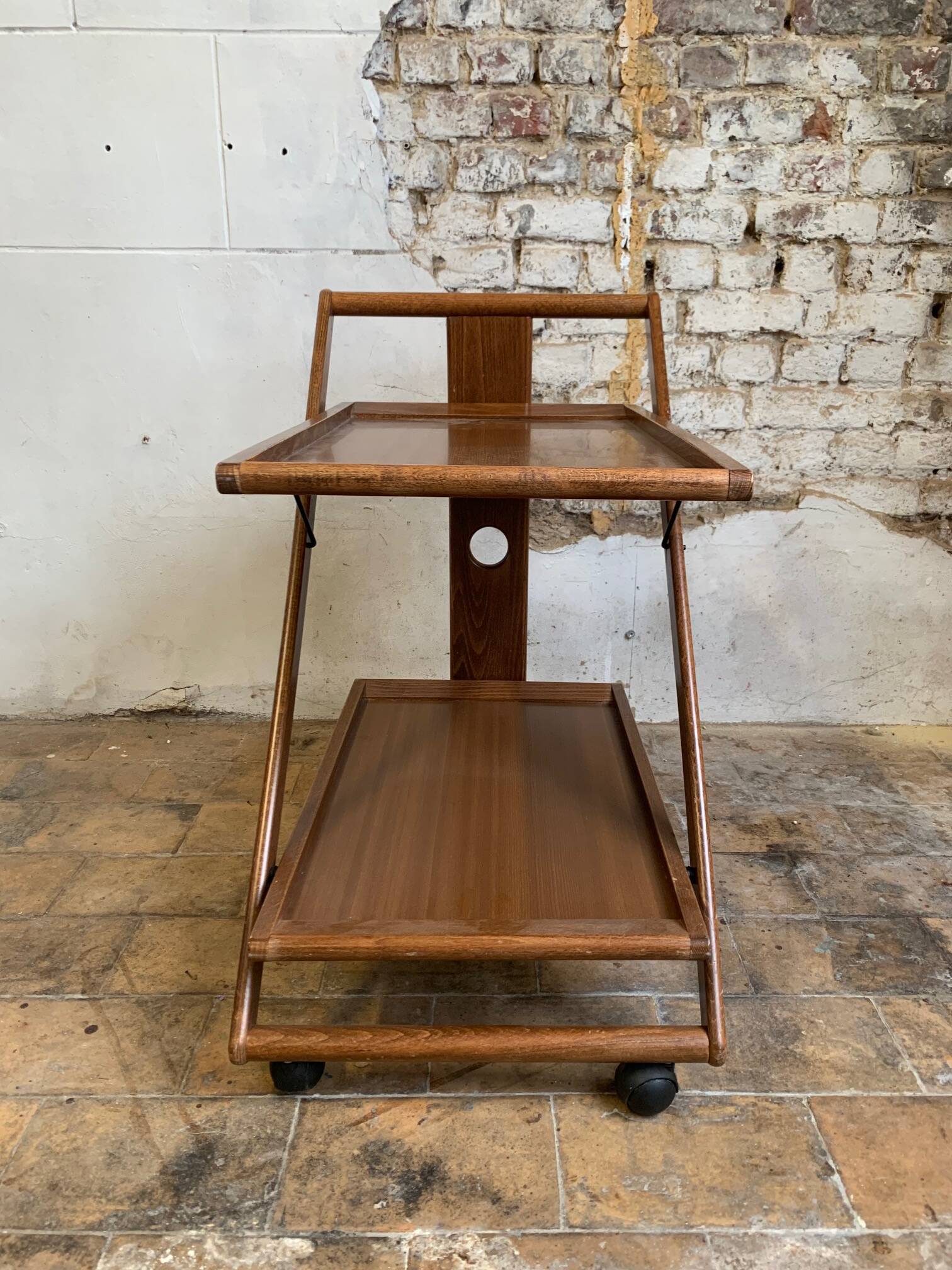 Mid-century modern folding wooden service trolley from the 1960s