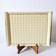 Plateau Poët Laval 1950s yellow straw ceramic with woven patterns.