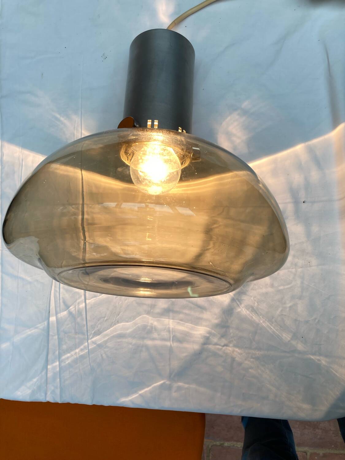 Vintage smoked glass pendant light, Italian work