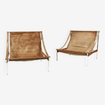 2 leather armchair-sofa Stig Poulsson Bekem. design 70s Denmark