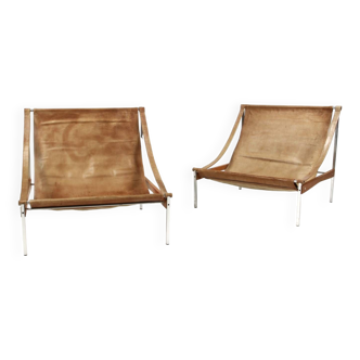 2 leather armchair-sofa Stig Poulsson Bekem. design 70s Denmark